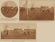 873423 Collage van 3 foto's betreffende de voetbalwedstrijd tussen H..M.S. (Utrecht) en V.I.C. in de competitie van de ...